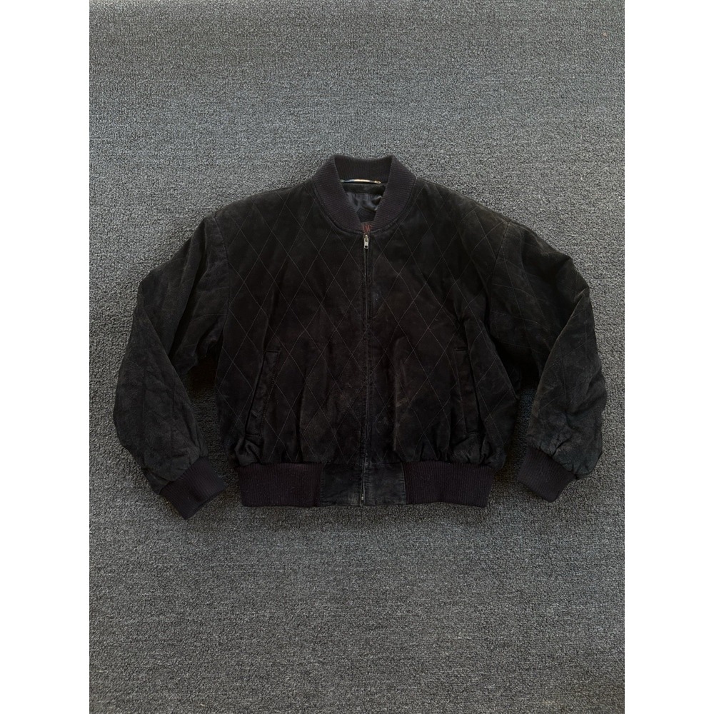 Vintage G4000 Black Suede Diamond Quilted Bomber Jacket Women's Large